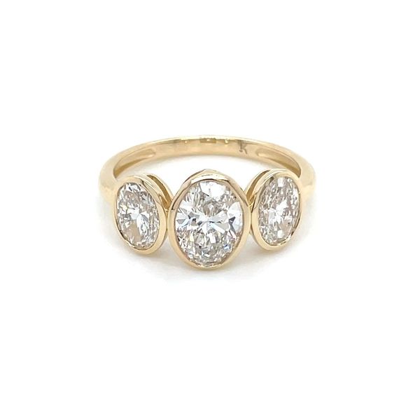 14KY Gold 3-Oval Bezel Set Lab Diamond Engagement Ring with 1 Ct Oval Center Image 3 Franzetti Jewelers Austin, TX