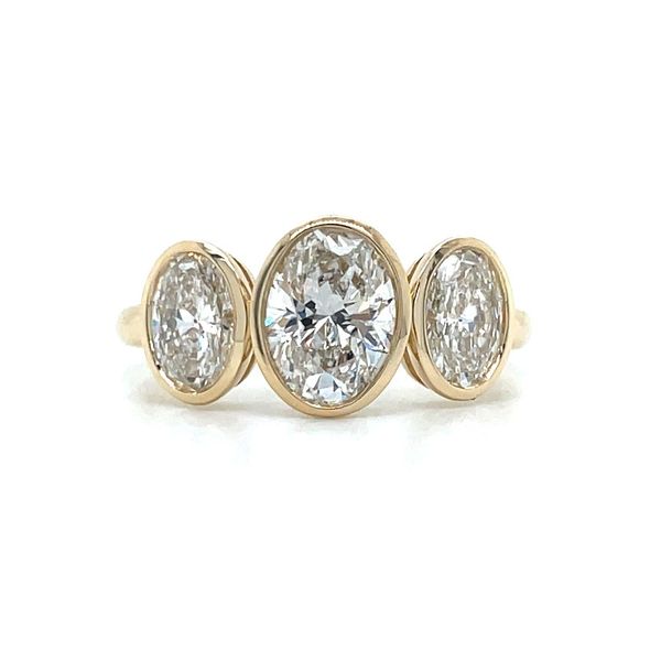 14KY Gold 3-Oval Bezel Set Lab Diamond Engagement Ring with 1 Ct Oval Center Franzetti Jewelers Austin, TX