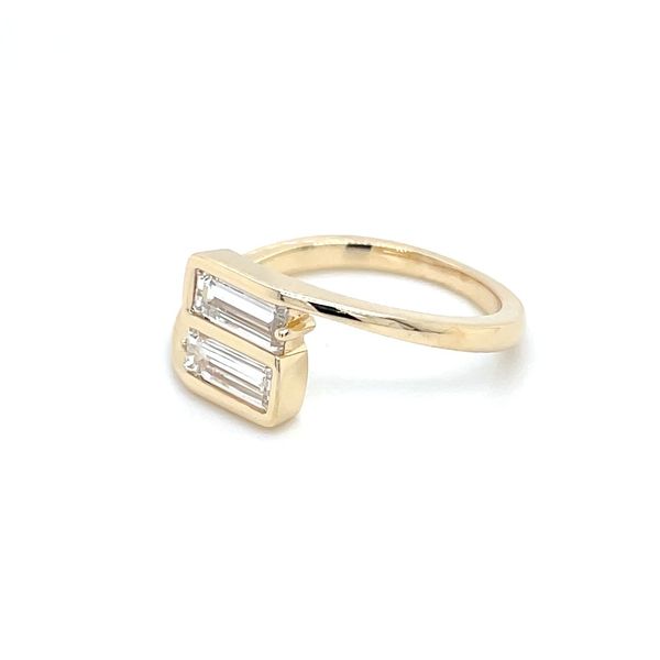 14KY Gold Bypass Ring with Pair of Baguette Lab Diamonds Image 3 Franzetti Jewelers Austin, TX