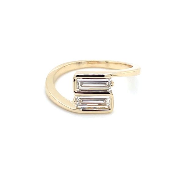 14KY Gold Bypass Ring with Pair of Baguette Lab Diamonds Franzetti Jewelers Austin, TX