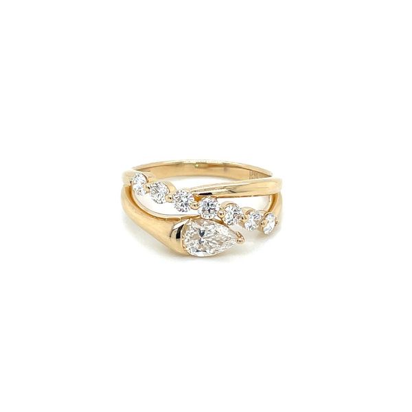 14KY Gold Crossover Ring with Single Pear Shape & Round Lab Diamonds Image 3 Franzetti Jewelers Austin, TX