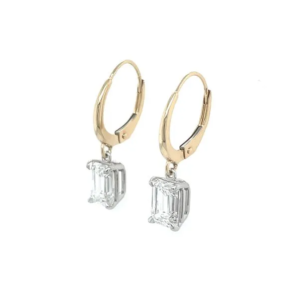 14K Yellow & White Gold Dangle Earrings with Emerald Cut Lab Diamonds 2.17 CTW Image 4 Franzetti Jewelers Austin, TX
