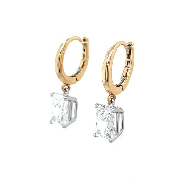 14K Yellow & White Gold Dangle Earrings with Radiant Cut Lab Diamonds 2.17 CTW Image 3 Franzetti Jewelers Austin, TX