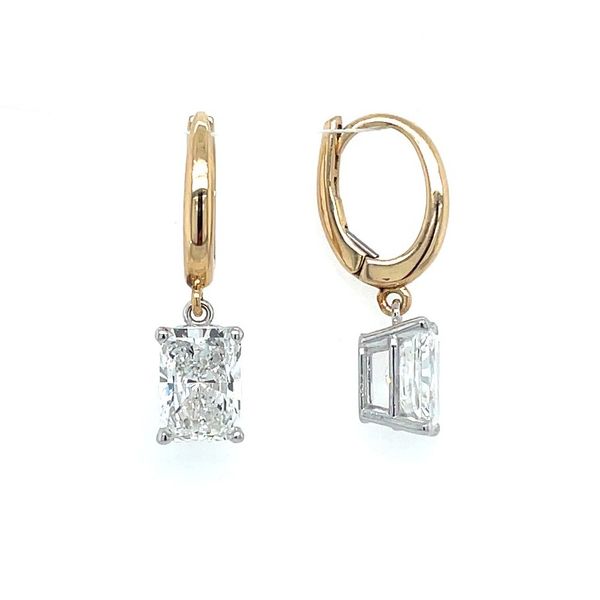 14K Yellow & White Gold Dangle Earrings with Radiant Cut Lab Diamonds 2.17 CTW Franzetti Jewelers Austin, TX