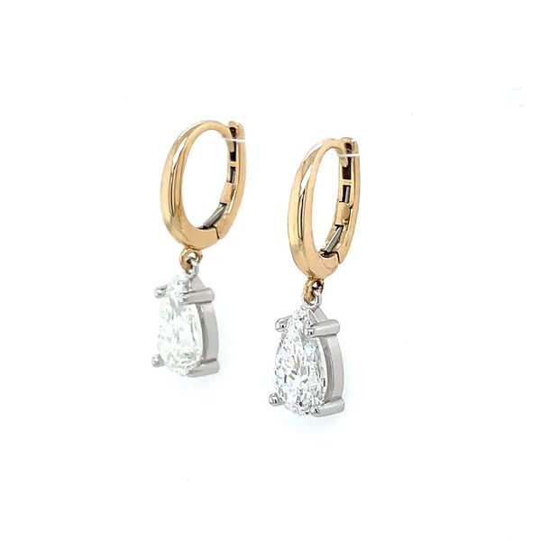 14K Yellow & White Gold Dangle Earrings with Pear Lab Diamonds 2.16 CTW Image 3 Franzetti Jewelers Austin, TX