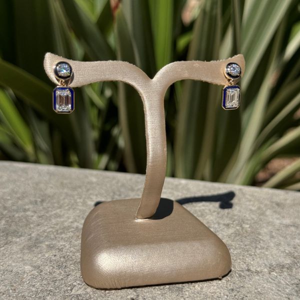 14KY Enamelled Dangle Earrings with Emerald Cut & Round Lab Diamonds Image 2 Franzetti Jewelers Austin, TX