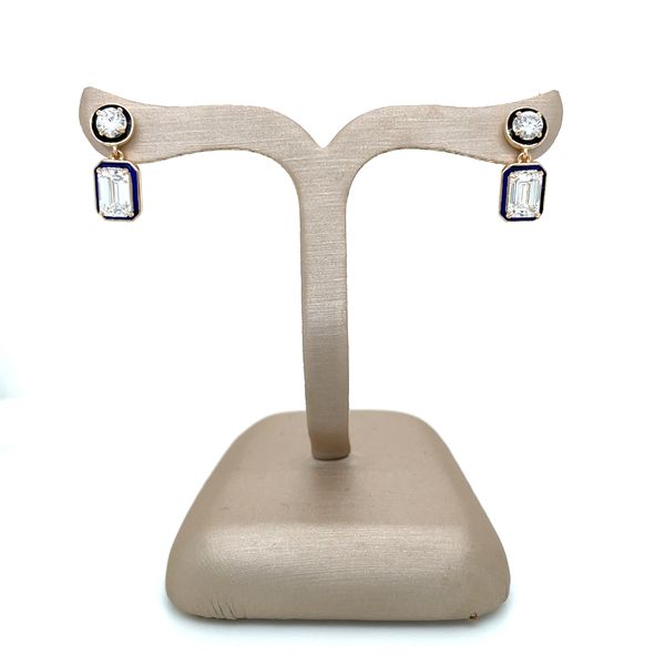 14KY Enamelled Dangle Earrings with Emerald Cut & Round Lab Diamonds Image 5 Franzetti Jewelers Austin, TX