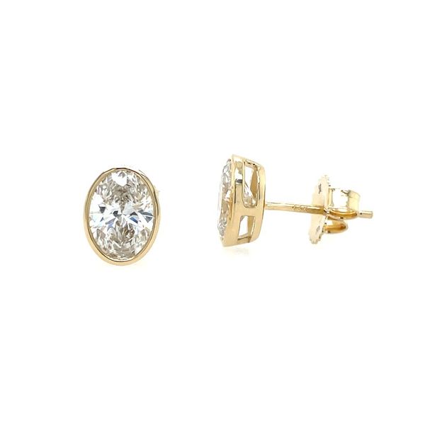 14KY Gold 2.02 CTW F VS1 Oval Lab Grown Diamond Bezel Studs Franzetti Jewelers Austin, TX