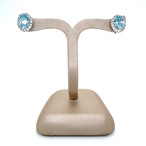 14KW 2 CTW Oval Fancy Blue Lab Grown Diamond Halo Studs Image 4 Franzetti Jewelers Austin, TX