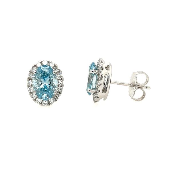 14KW 2 CTW Oval Fancy Blue Lab Grown Diamond Halo Studs Franzetti Jewelers Austin, TX