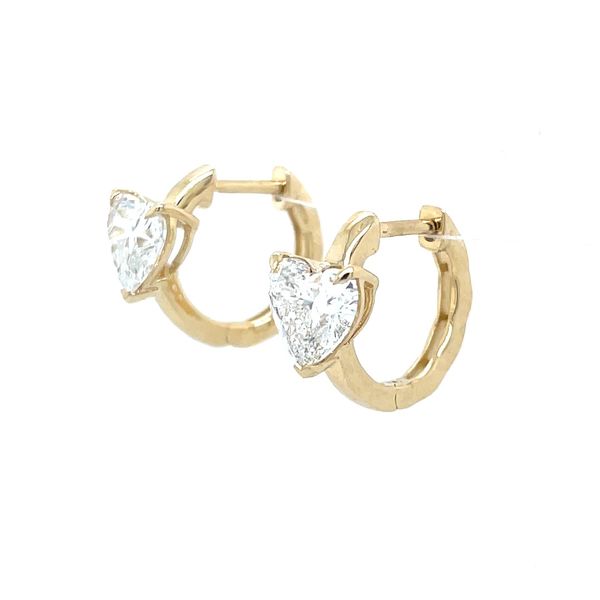 14KY Gold Huggie Hoop Earrings with Heart Shape Diamonds Image 4 Franzetti Jewelers Austin, TX