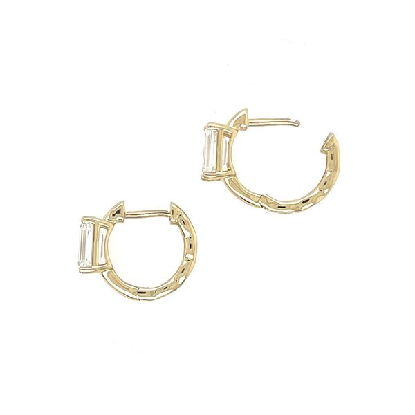14KY Gold Huggie Hoop Earrings with Emerald Cut Diamonds Image 5 Franzetti Jewelers Austin, TX