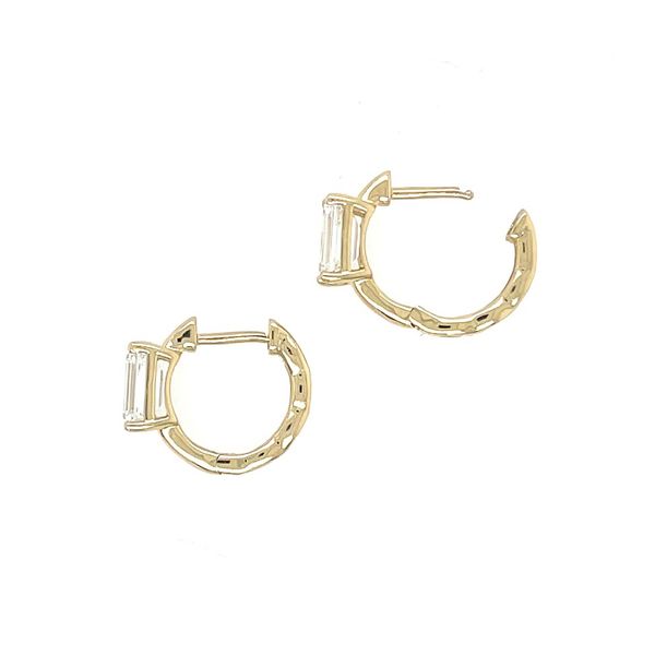 14KY Gold Huggie Hoop Earrings with Emerald Cut Lab Diamonds Image 5 Franzetti Jewelers Austin, TX