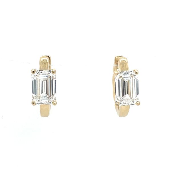 14KY Gold Huggie Hoop Earrings with Emerald Cut Lab Diamonds Franzetti Jewelers Austin, TX