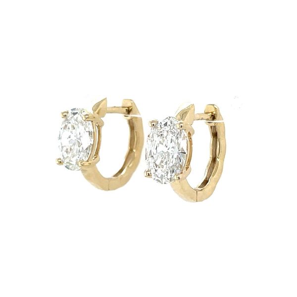 14KY Gold Huggie Hoop Earrings with Oval Lab Diamonds Image 3 Franzetti Jewelers Austin, TX