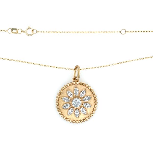 14K Yellow Gold Round Pendant with Flower of Lab Diamonds - 18