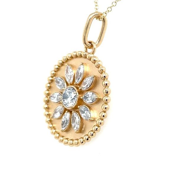 14K Yellow Gold Round Pendant with Flower of Lab Diamonds - 18