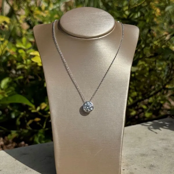 14KW Necklace with 2 Ct Round Lab Grown Diamond Solitaire Pendant - 17.75