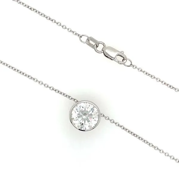 14KW Necklace with 2 Ct Round Lab Grown Diamond Solitaire Pendant - 17.75