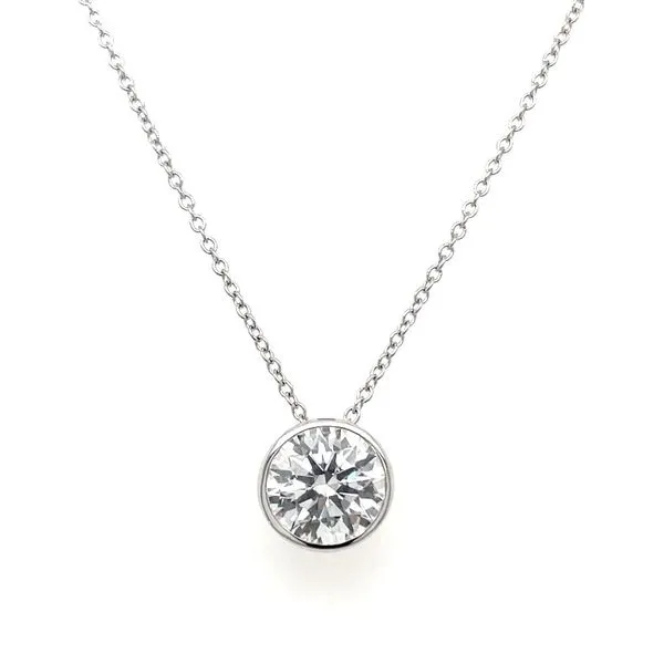 14KW Necklace with 2 Ct Round Lab Grown Diamond Solitaire Pendant - 17.75