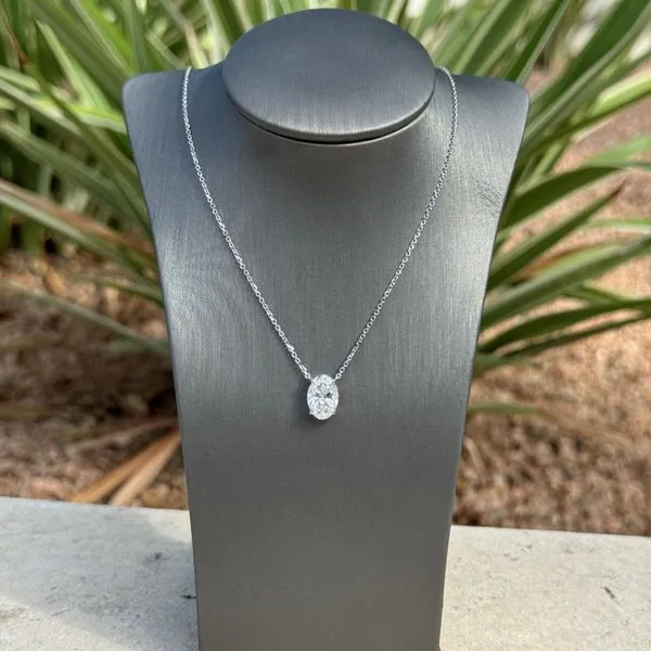 14KW Necklace with 2.01 Ct Oval Lab Grown Diamond Solitaire Pendant - 18