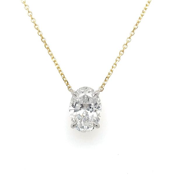 14KY&W Necklace with 2.05 Ct Oval Lab Grown Diamond Solitaire Pendant - 18