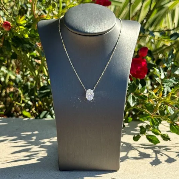 14KY&W Necklace with 2.02 Ct Oval Lab Grown Diamond Solitaire Pendant - 18