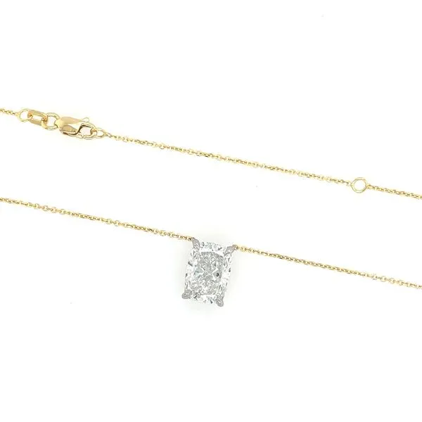 14KY&W Necklace with 4.00 Ct Cushion Lab Grown Diamond Solitaire Pendant - 18