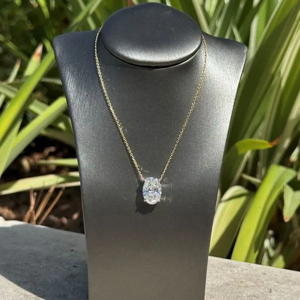 14KY&W Necklace with 4.02 Ct Oval Lab Grown Diamond Solitaire Pendant - 18