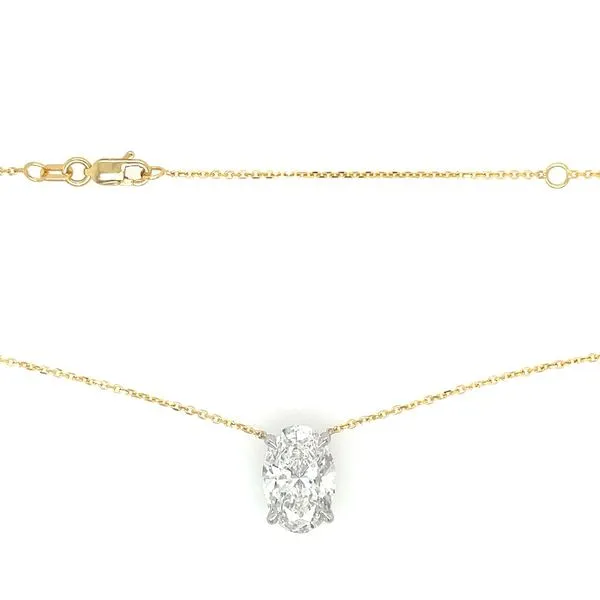 14KY&W Necklace with 4.02 Ct Oval Lab Grown Diamond Solitaire Pendant - 18