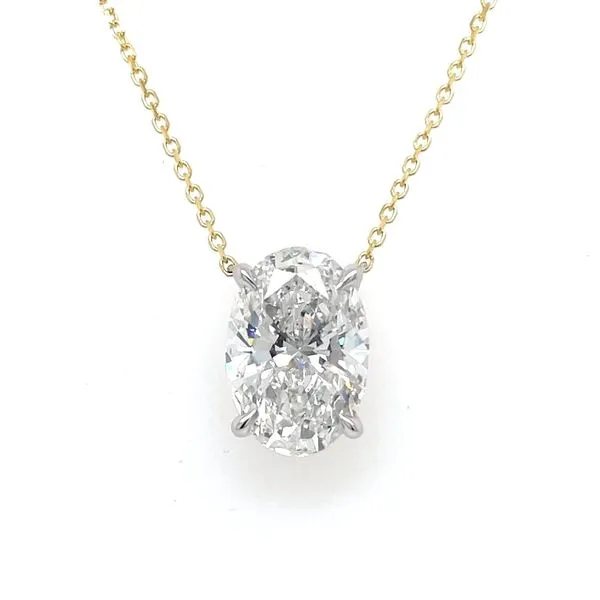 14KY&W Necklace with 4.02 Ct Oval Lab Grown Diamond Solitaire Pendant - 18