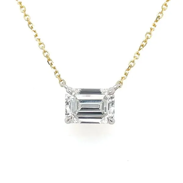 14KY&W Necklace with 1.81 Ct Emerald Lab Grown Diamond Solitaire Pendant - 18
