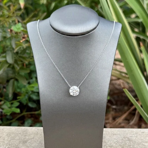 14KW Necklace with 3 Ct Round Lab Grown Diamond Solitaire Pendant - 18