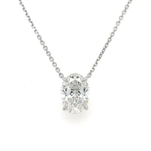 14KW Necklace with 2.04 Ct Oval Lab Grown Diamond Solitaire Pendant - 18