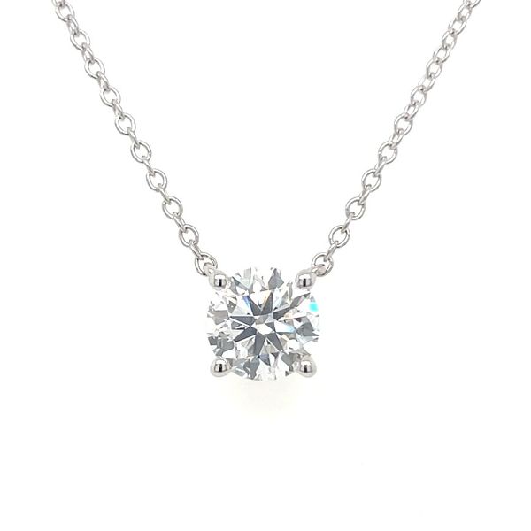 14KW Necklace with 1.05 Ct Round Lab Grown Diamond Solitaire Pendant - 18