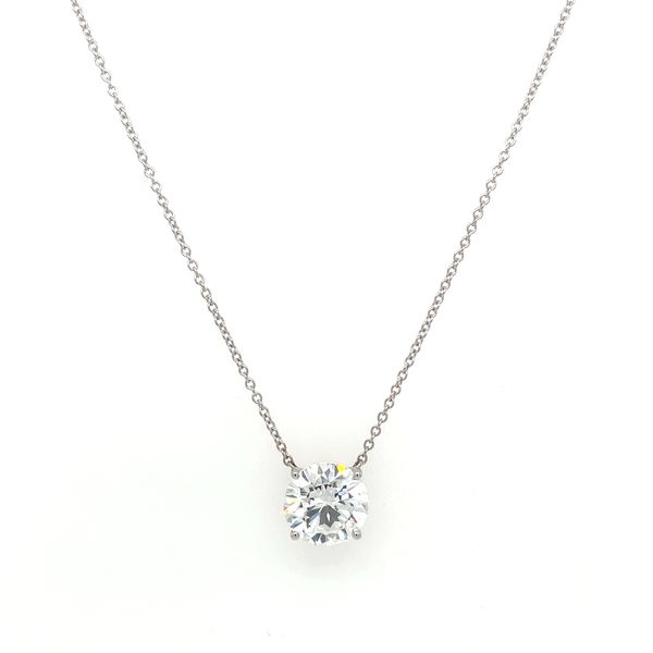 14KW Necklace with 3 Ct Round Lab Grown Diamond Solitaire Pendant - 18