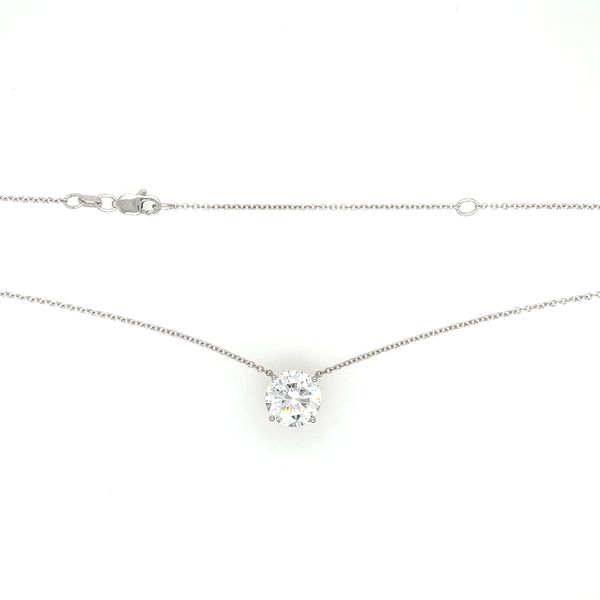 14KW Necklace with 3 Ct Round Lab Grown Diamond Solitaire Pendant - 18
