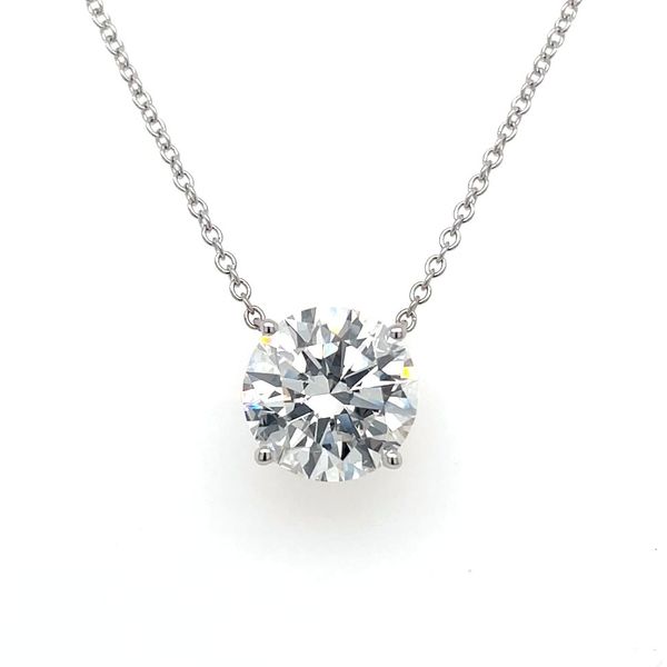14KW Necklace with 3 Ct Round Lab Grown Diamond Solitaire Pendant - 18