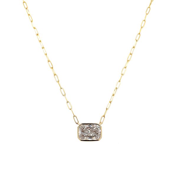 14KY Necklace with Bezel Set 2 Ct Radiant Lab Grown Diamond Solitaire Pendant - 18