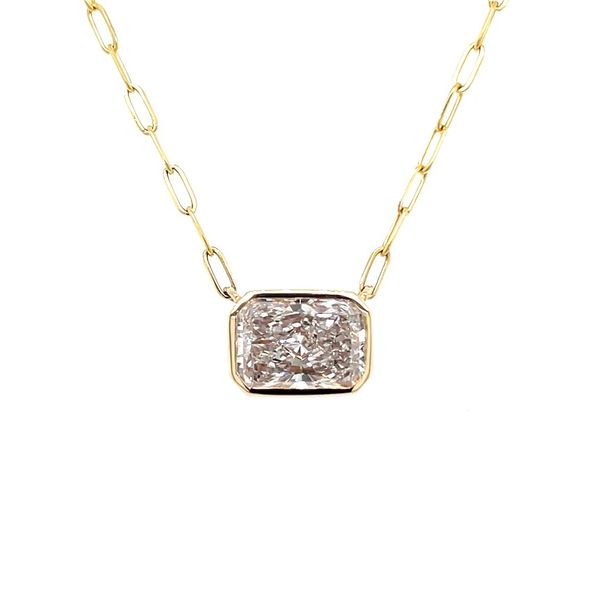 14KY Necklace with Bezel Set 2 Ct Radiant Lab Grown Diamond Solitaire Pendant - 18