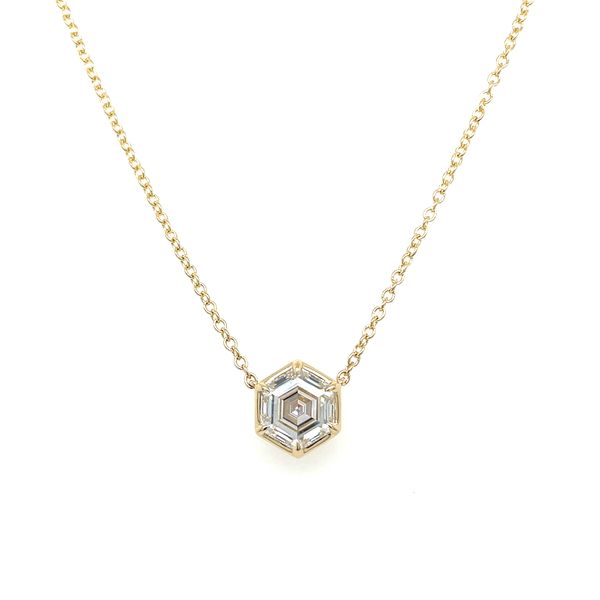 14KY Necklace with 2 Ct Hexagon Lab Grown Diamond Solitaire Pendant - 18