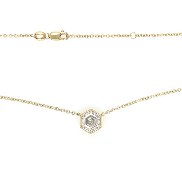 14KY Necklace with 2 Ct Hexagon Lab Grown Diamond Solitaire Pendant - 18