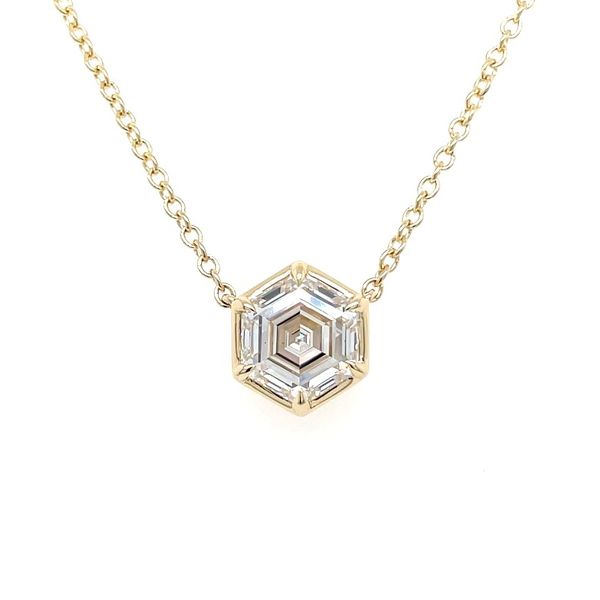 14KY Necklace with 2 Ct Hexagon Lab Grown Diamond Solitaire Pendant - 18