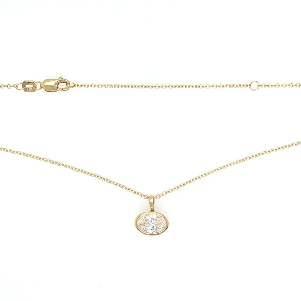 14KY Necklace with a Bezel Set 1 Ct Oval Lab Grown Diamond Solitaire Pendant - 18