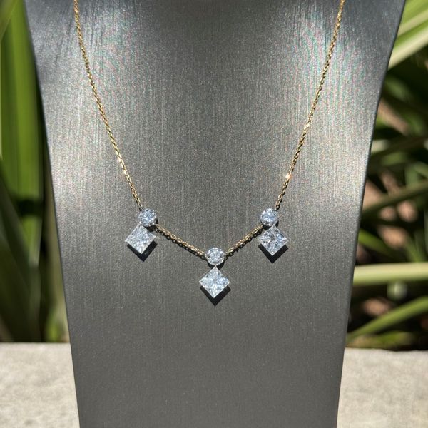 14KY Necklace with Drilled Princess & Round Lab Diamond Dangles - 18