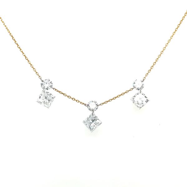 14KY Necklace with Drilled Princess & Round Lab Diamond Dangles - 18