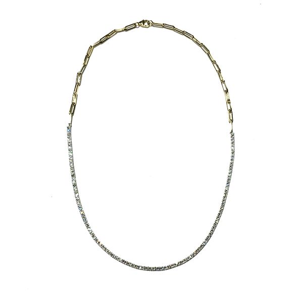 14K Y&W Gold Paperclip Lab Diamond Tennis Necklace 2.96 CTW - 17