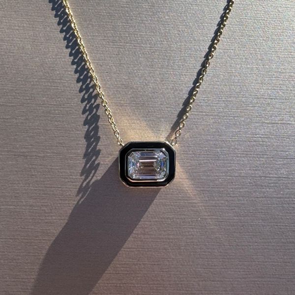 14KY Necklace with 1.08 Ct Emerald Lab Grown Diamond Enameled Pendant - 18