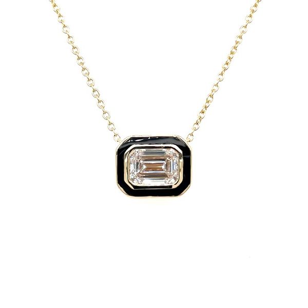 14KY Necklace with 1.08 Ct Emerald Lab Grown Diamond Enameled Pendant - 18