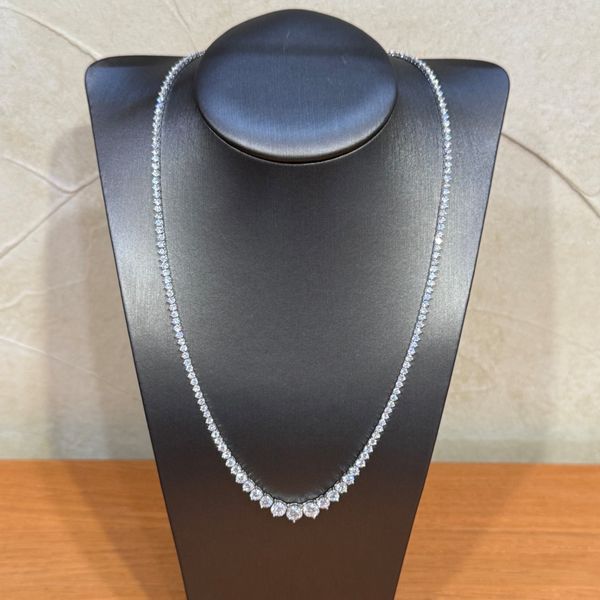 14KW Gold Graduated Riviera Lab Diamond Necklace 10 CTW - 17